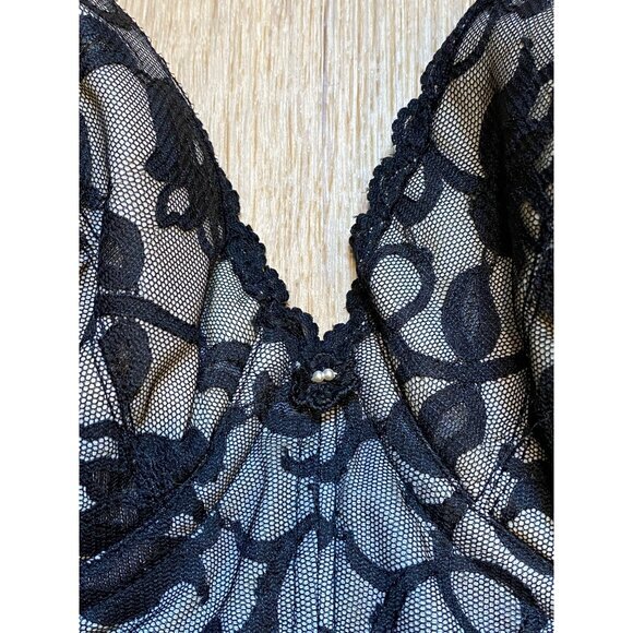 Vintage Black Lace Strapless Bustier With Floral Mesh Design & Underwire 36D - Picture 4 of 8